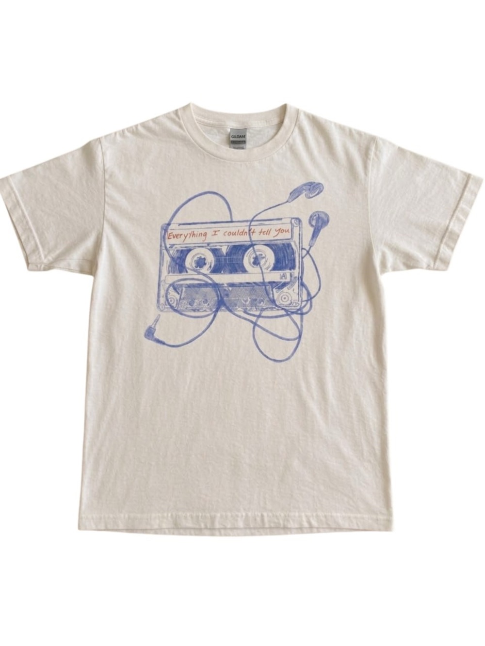 Cream Tee with Blue Cassette Graphic